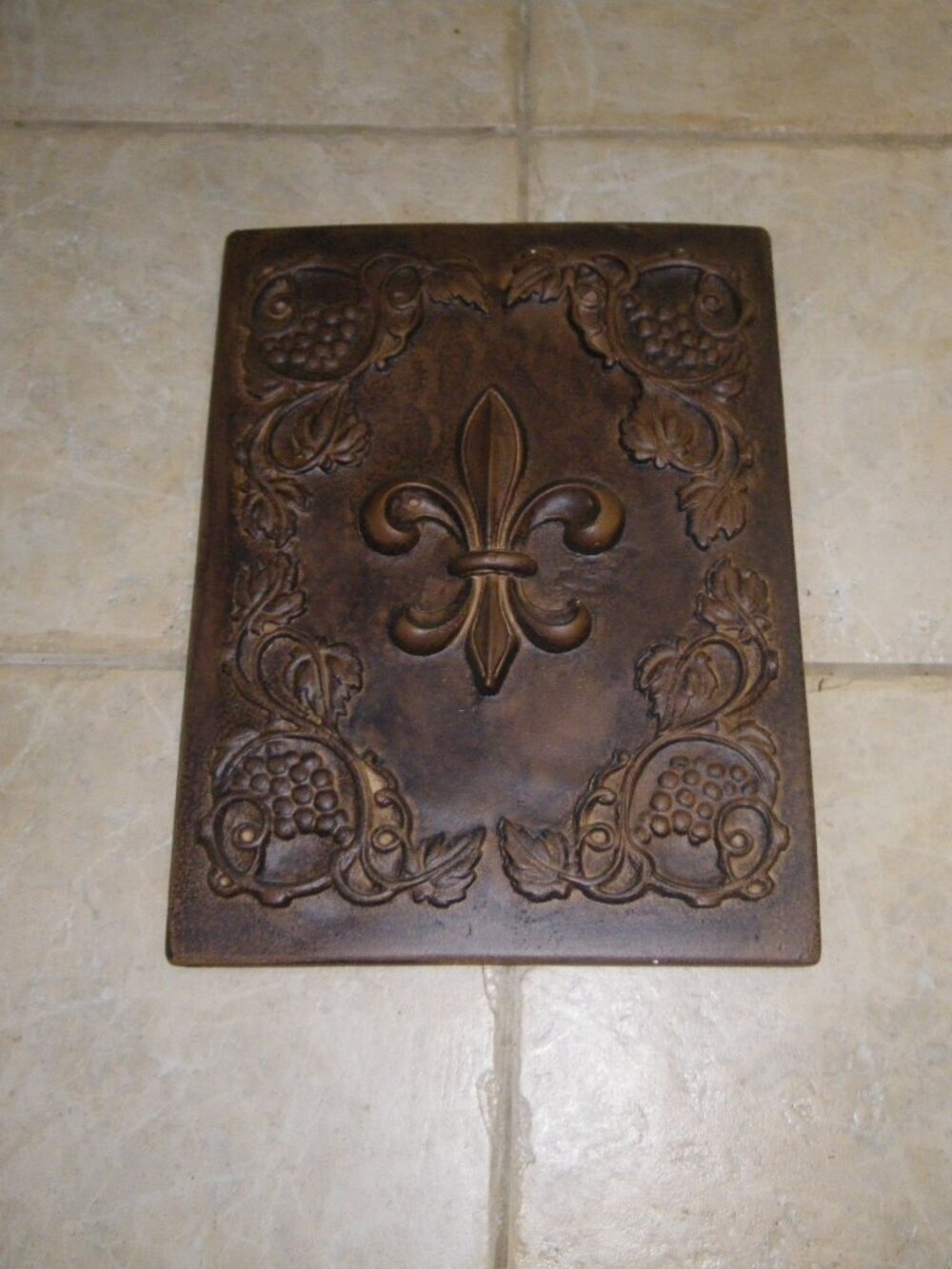 Vintage Large Ceramic Wall Hanging Fleur De Lay w/ Grape Clusters Embossed Art